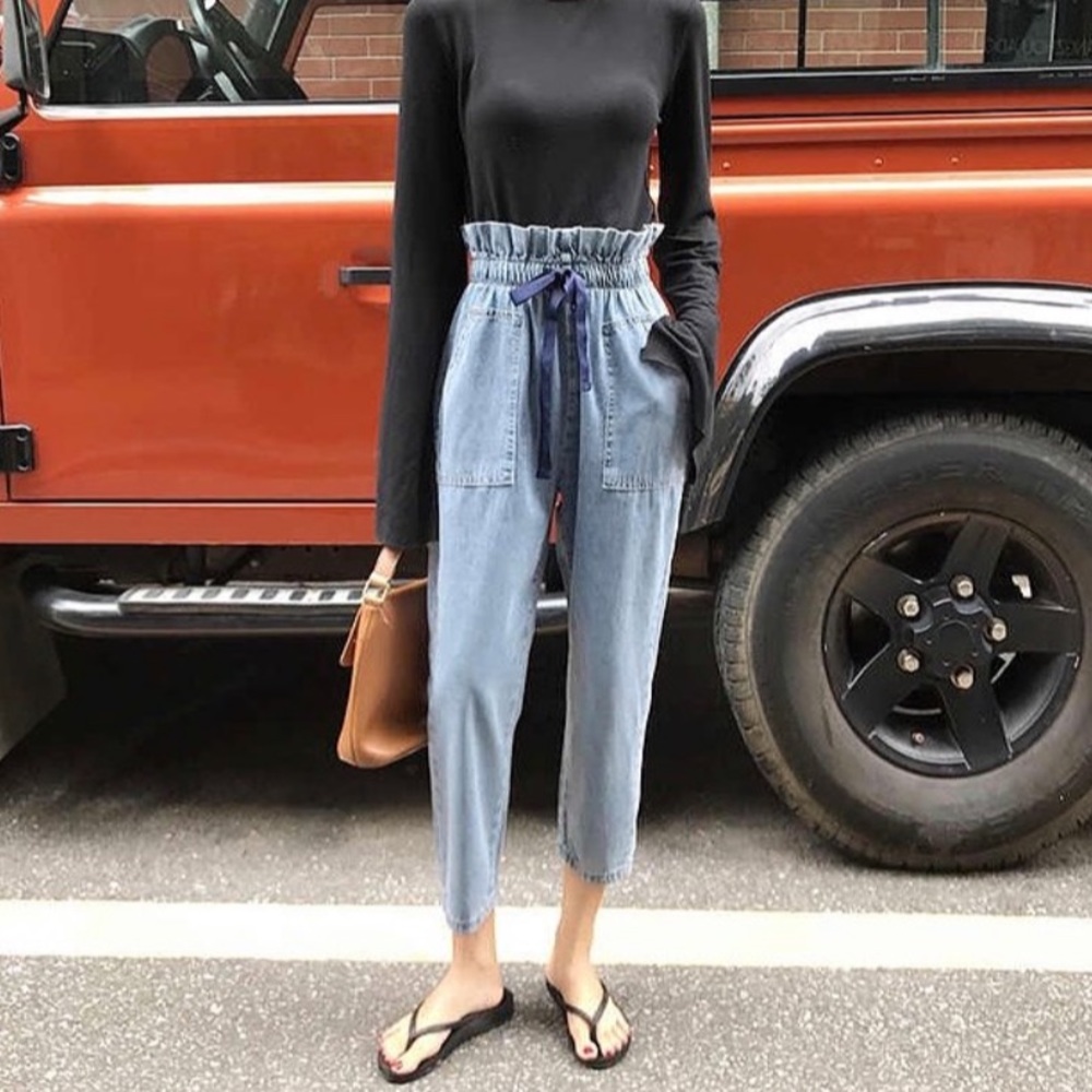 🌸 Light Blue Denim High Waist Mel Jeans With Ribbon Tie